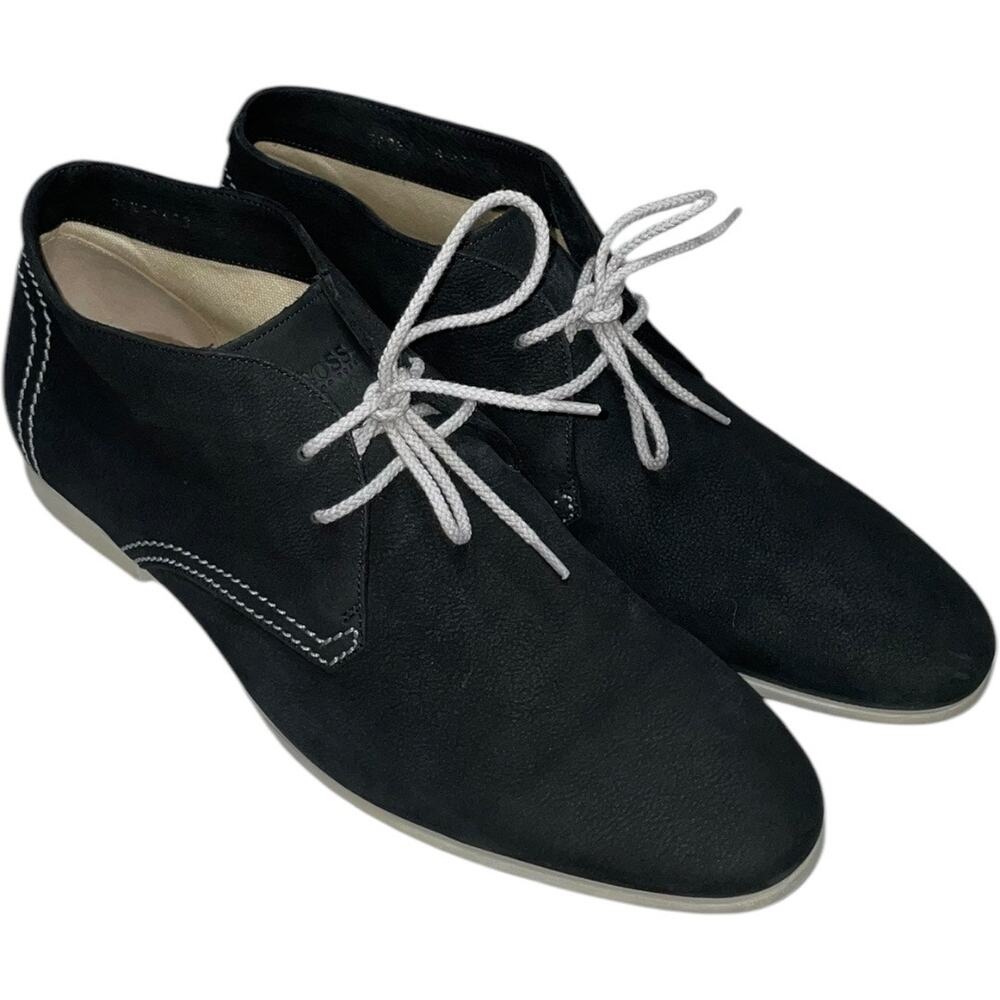 BOSS Hugo Boss Charcoal Gray Leather White Sole Chukka Boots    Size:UK 7 /US 8